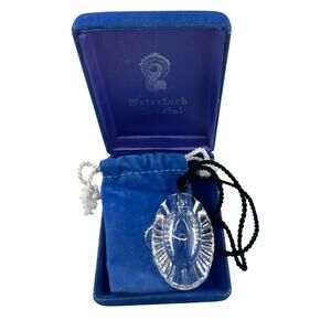 Vintage Waterford Crystal Oval Pendant Necklace Black Cord Original Box